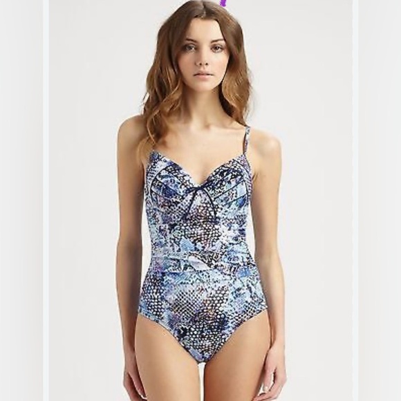 Spanx Blue Python Nile Bra-llelujah Underwire One Piece Swimsuit. 8 B/C - Picture 1 of 9